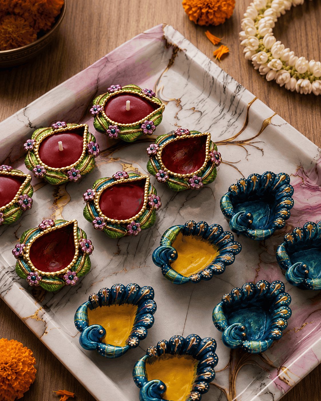 Festive Diyas — Floral & Peacock