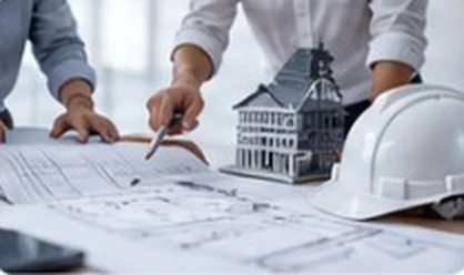Architect reviewing factory drawings