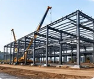 Factory steel structure under construction