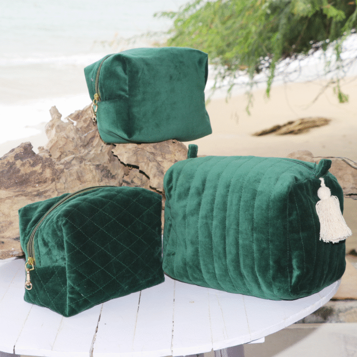 Bottle Green Velvet Pouch