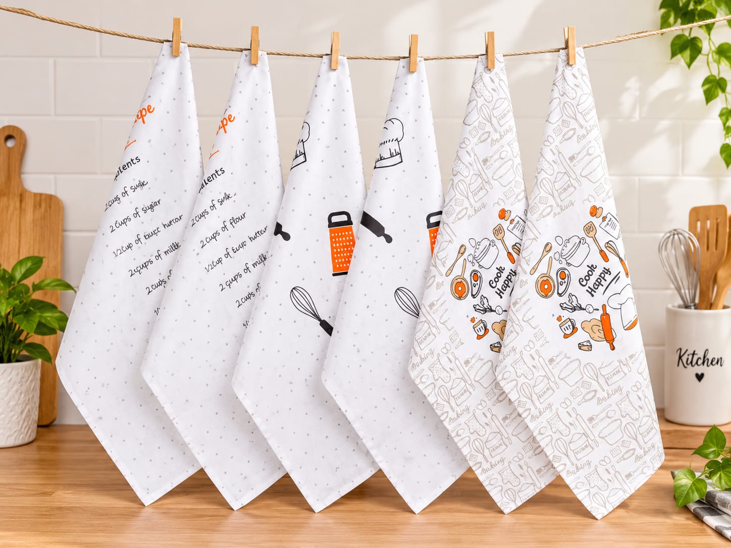 printed kitchen towel set 6 pcs (  50 x 70 cm)