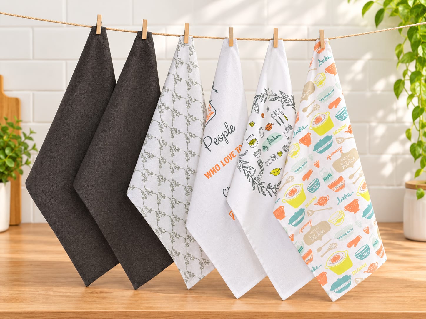 printed kitchen towel set 6 pcs (  50 x 70 cm)
