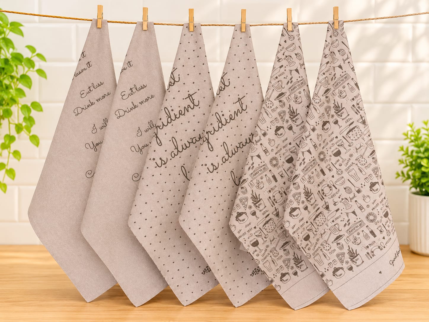printed kitchen towel set 6 pcs (  50 x 70 cm)