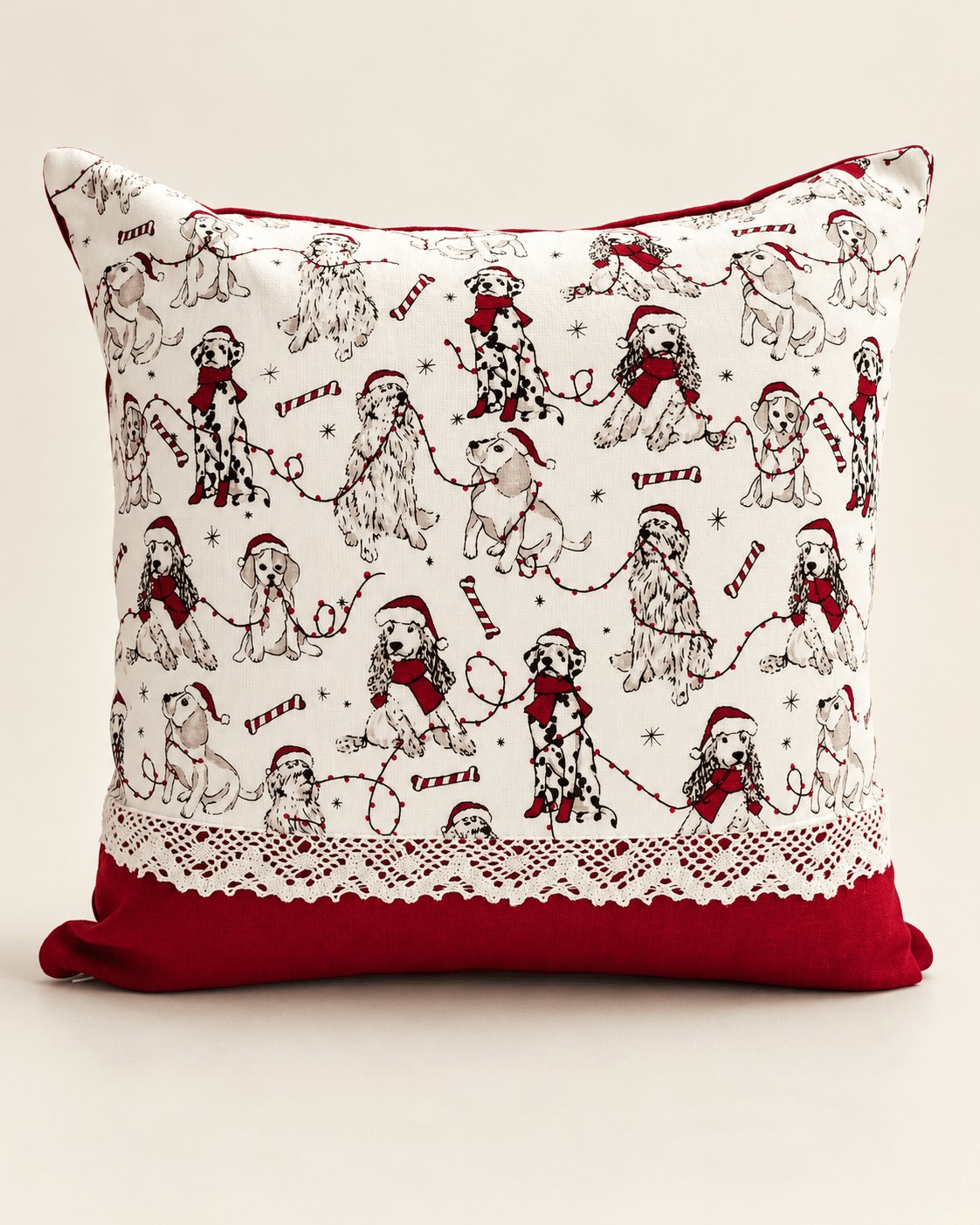 Festive Pups Printed Cushion Cover