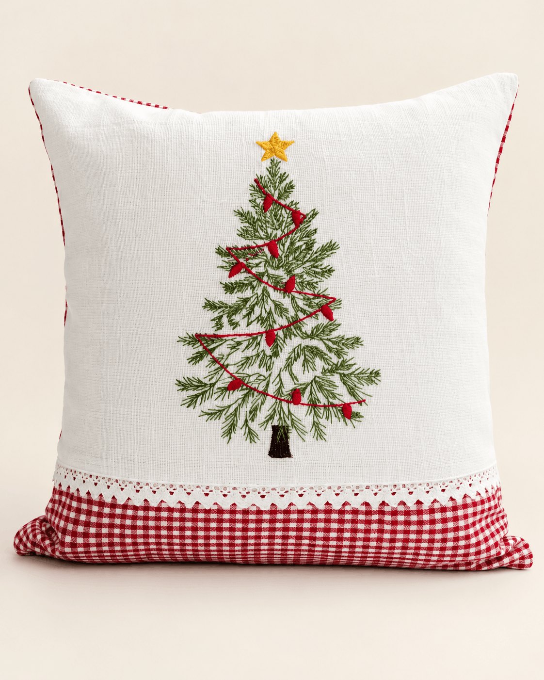 Christmas Tree Gingham Cushion Cover