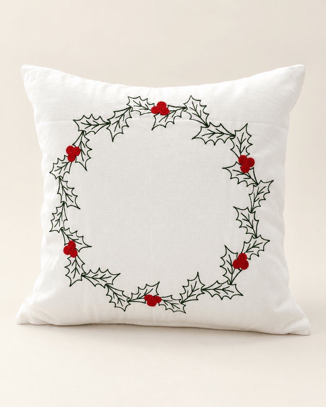 Holly Ring Embroidered Cushion Cover